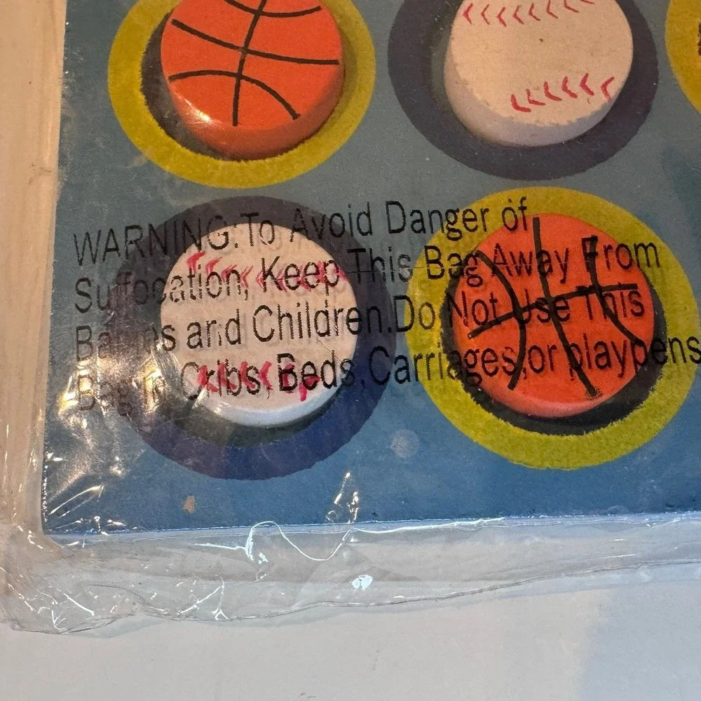 Sports Tic‎ Tac Toe Wooden Game Set Basketball Baseball 10 Pieces New